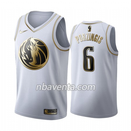 Camiseta Hombre Dallas Mavericks Kristaps Porzingis 6 2019-20 Nike Blanco Golden Edition Swingman